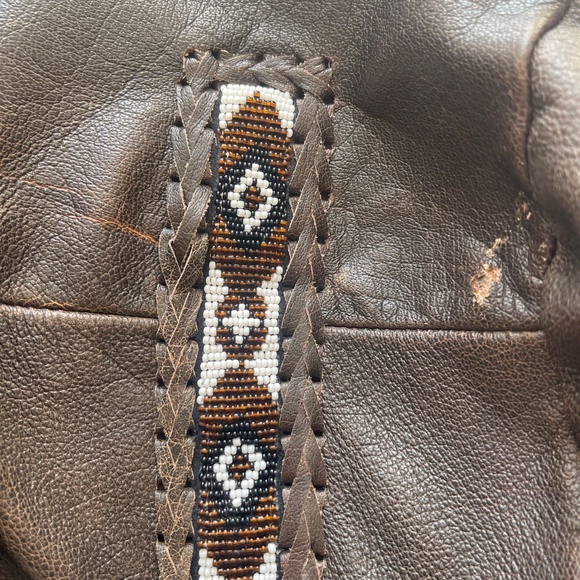 Vtg. Men's Leather Gallery Western Native Boho Lace-up Jacket Brown Beaded Rare - Picture 15 of 15